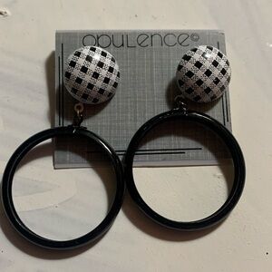 Vintage Black and White Plaid Dangle Post Hoop Earrings